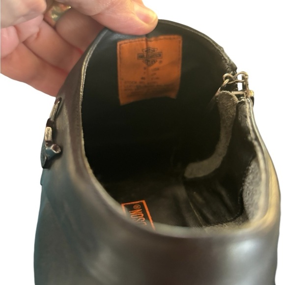Harley~Davidson Square Toe Bootie Sz 9 Side Zip Leather Black Block 3” Heel - Picture 4 of 9